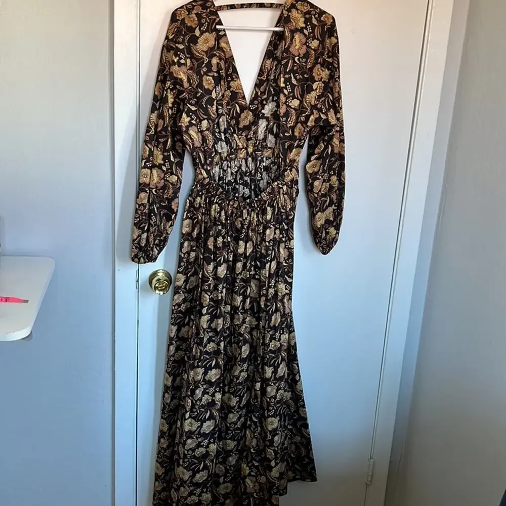 Matteau Puff Sleeve Open Back Orange Floral Maxi Dress - Picture 13 of 13